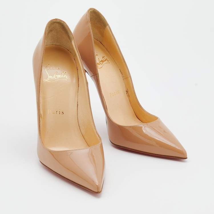 Pre Owned Christian Louboutin Beige Patent Leather So Kate Pumps Size 34.5