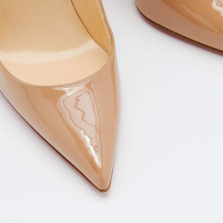 Pre Owned Christian Louboutin Beige Patent Leather So Kate Pumps Size 34.5
