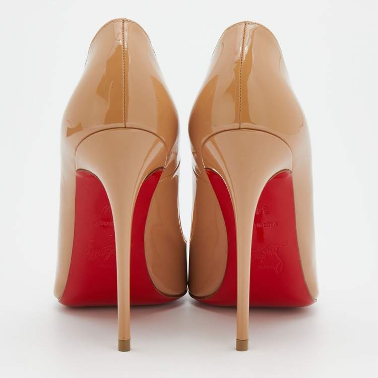 Pre Owned Christian Louboutin Beige Patent Leather So Kate Pumps Size 34.5