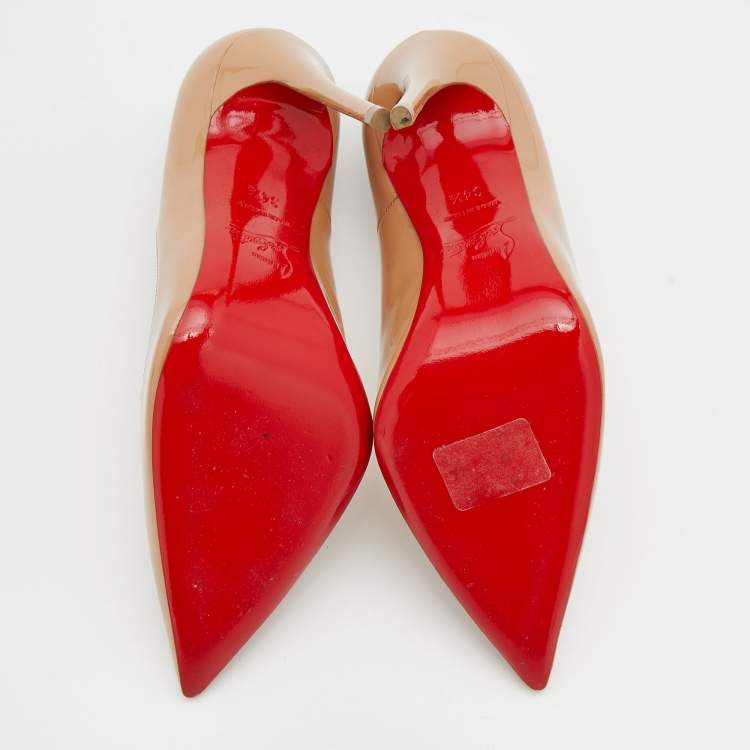 Pre Owned Christian Louboutin Beige Patent Leather So Kate Pumps Size 34.5