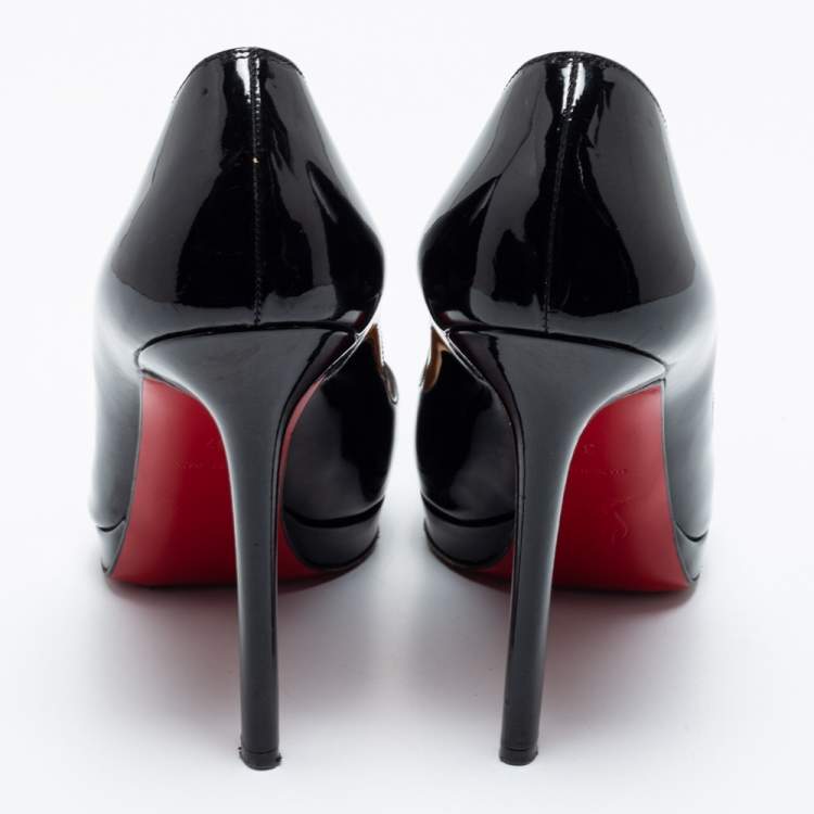 Pre Owned Christian Louboutin Black Patent Leather Pigalle Plato Platform Pumps Size 37