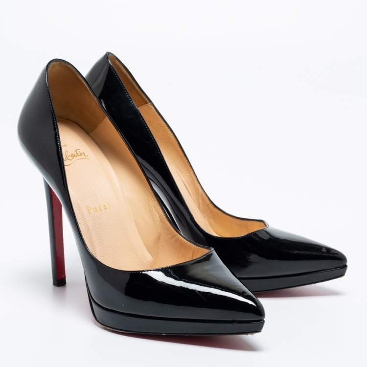 Pre Owned Christian Louboutin Black Patent Leather Pigalle Plato Platform Pumps Size 37