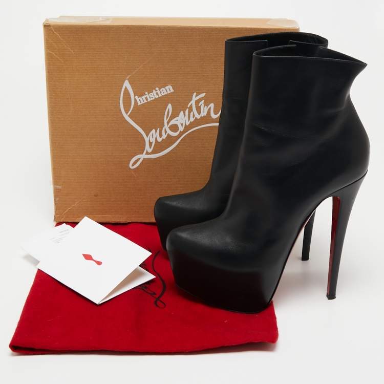 Pre Owned Christian Louboutin Black Leather Daffodile Platform Ankle Boots Size 38.5
