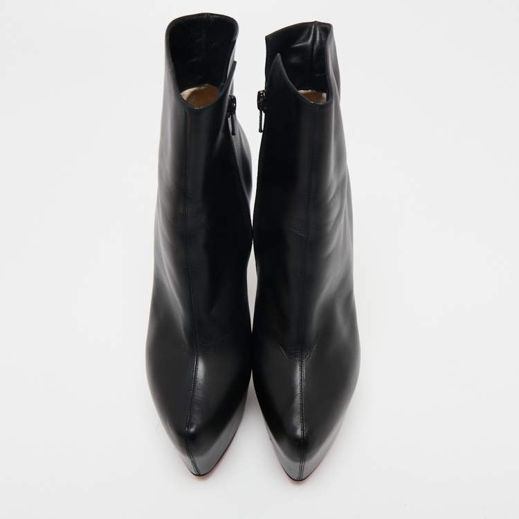 Pre Owned Christian Louboutin Black Leather Daffodile Platform Ankle Boots Size 38.5