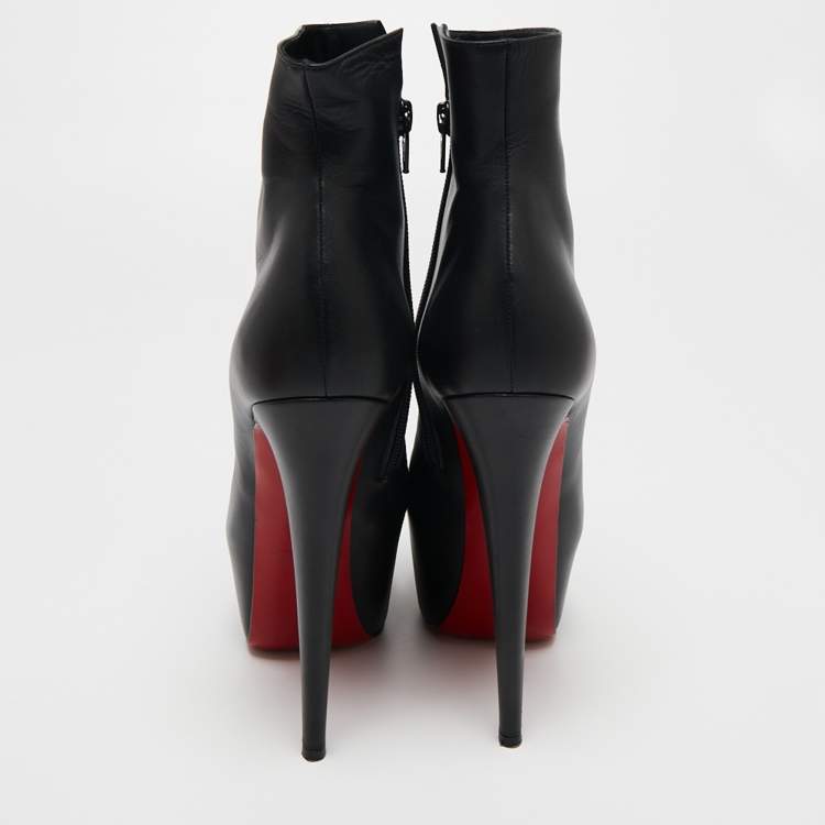 Pre Owned Christian Louboutin Black Leather Daffodile Platform Ankle Boots Size 38.5