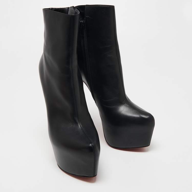 Pre Owned Christian Louboutin Black Leather Daffodile Platform Ankle Boots Size 38.5