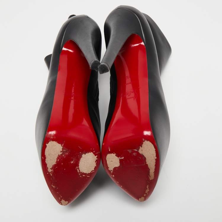 Pre Owned Christian Louboutin Black Leather Daffodile Platform Ankle Boots Size 38.5