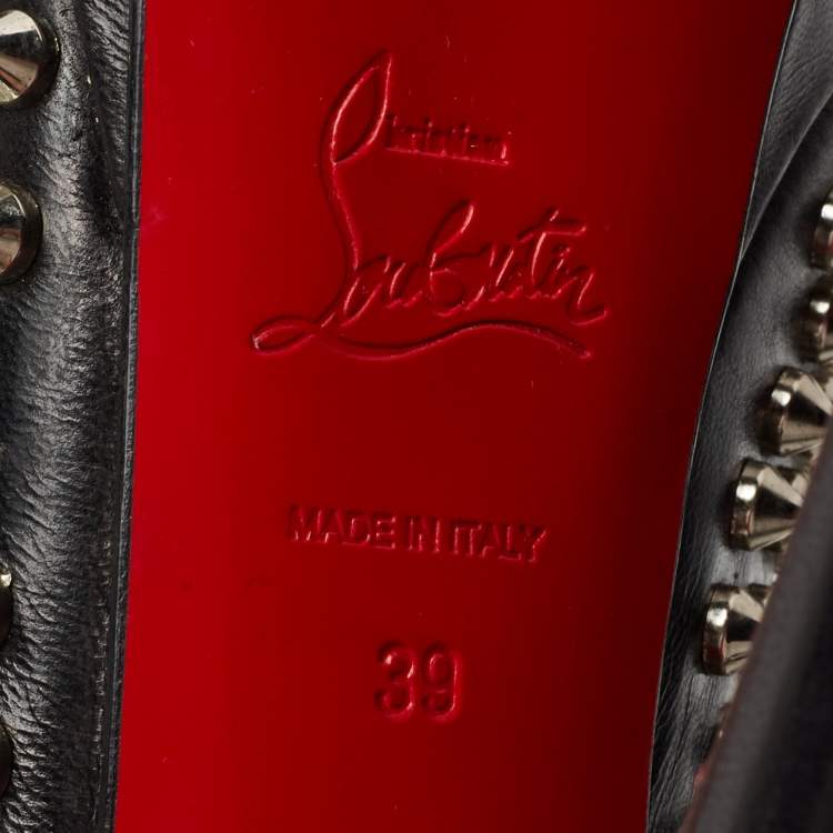 Pre Owned Christian Louboutin Black Leather  Clou Noeud Studded Slingback Sandals Size 39