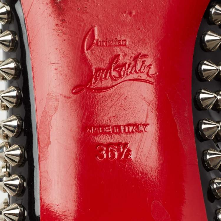 Pre Owned Christian Louboutin Black Patent Leather Pigalle Spikes Ballet Flats Size 36.5