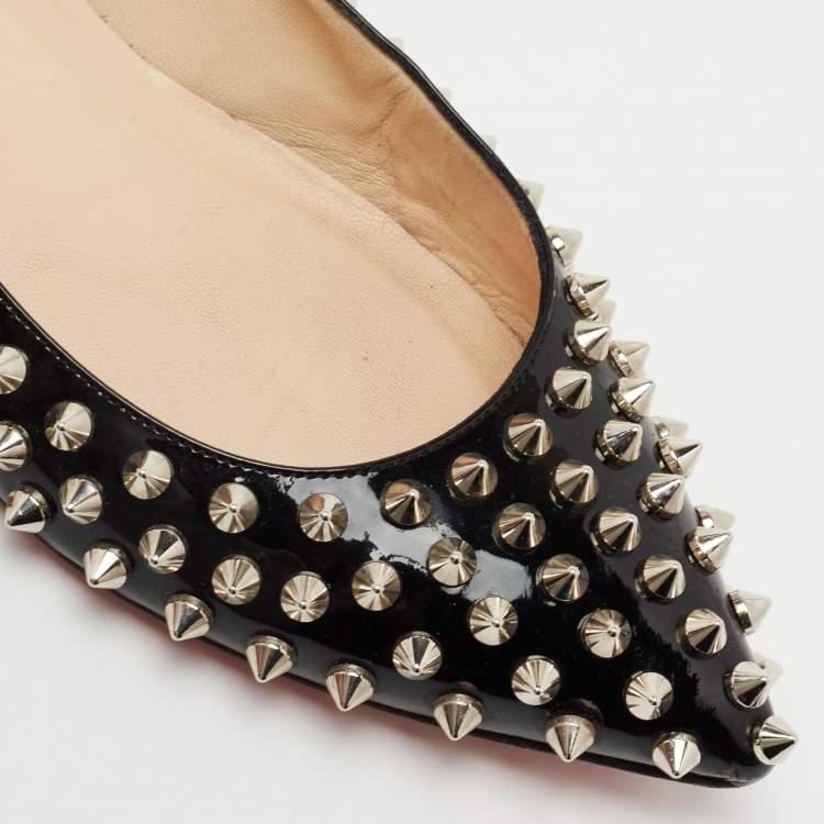 Pre Owned Christian Louboutin Black Patent Leather Pigalle Spikes Ballet Flats Size 36.5