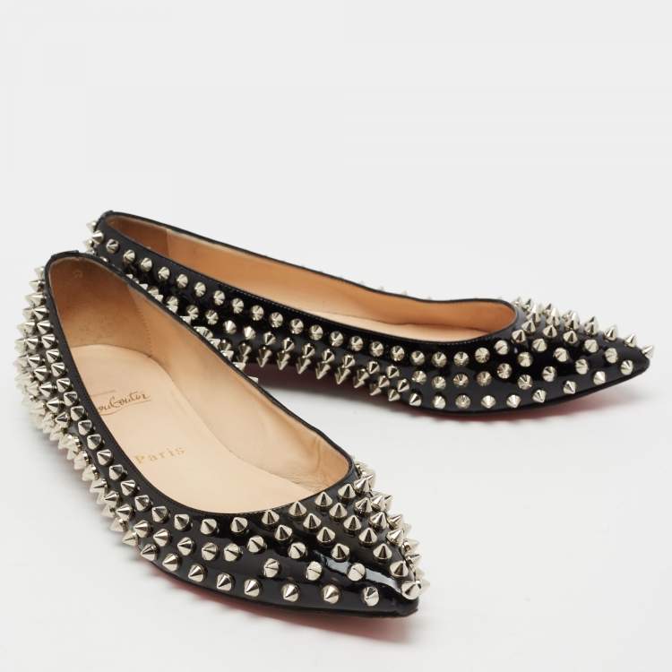 Pre Owned Christian Louboutin Black Patent Leather Pigalle Spikes Ballet Flats Size 36.5