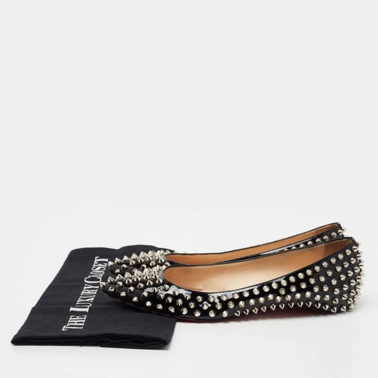 Pre Owned Christian Louboutin Black Patent Leather Pigalle Spikes Ballet Flats Size 36.5
