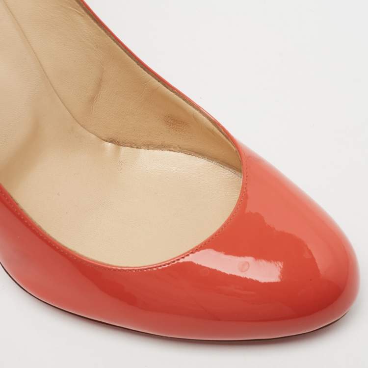 Pre Owned Christian Louboutin Coral Pink Patent Leather Fifi Pumps Size 41