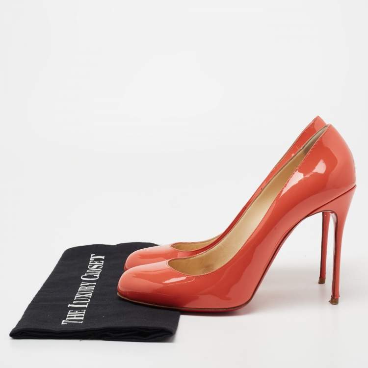 Pre Owned Christian Louboutin Coral Pink Patent Leather Fifi Pumps Size 41