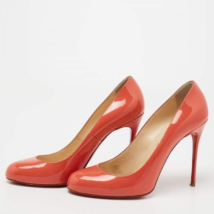 Pre Owned Christian Louboutin Coral Pink Patent Leather Fifi Pumps Size 41