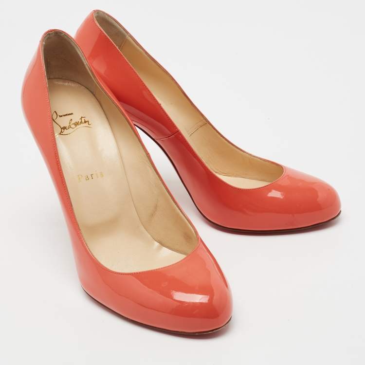 Pre Owned Christian Louboutin Coral Pink Patent Leather Fifi Pumps Size 41