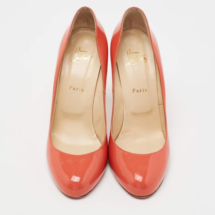 Pre Owned Christian Louboutin Coral Pink Patent Leather Fifi Pumps Size 41