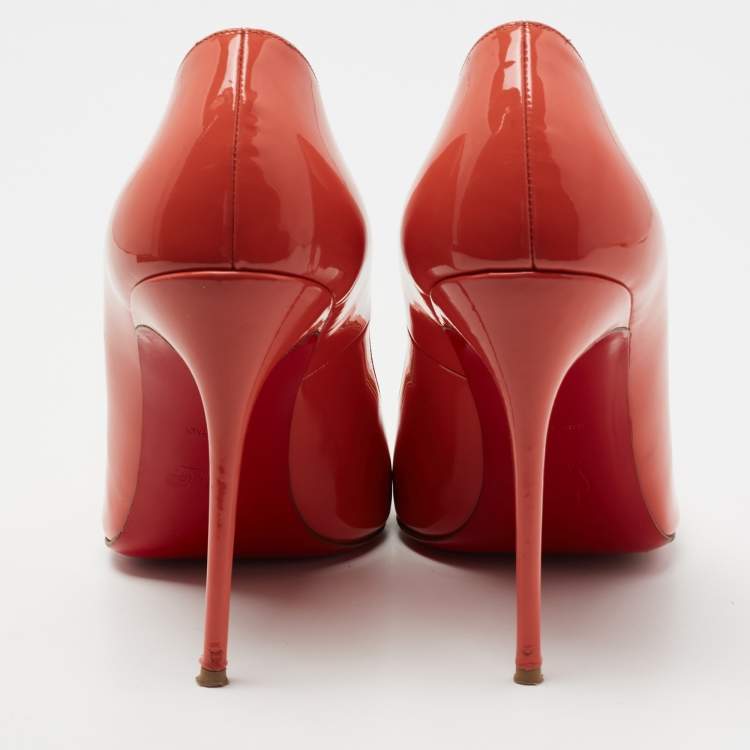 Pre Owned Christian Louboutin Coral Pink Patent Leather Fifi Pumps Size 41