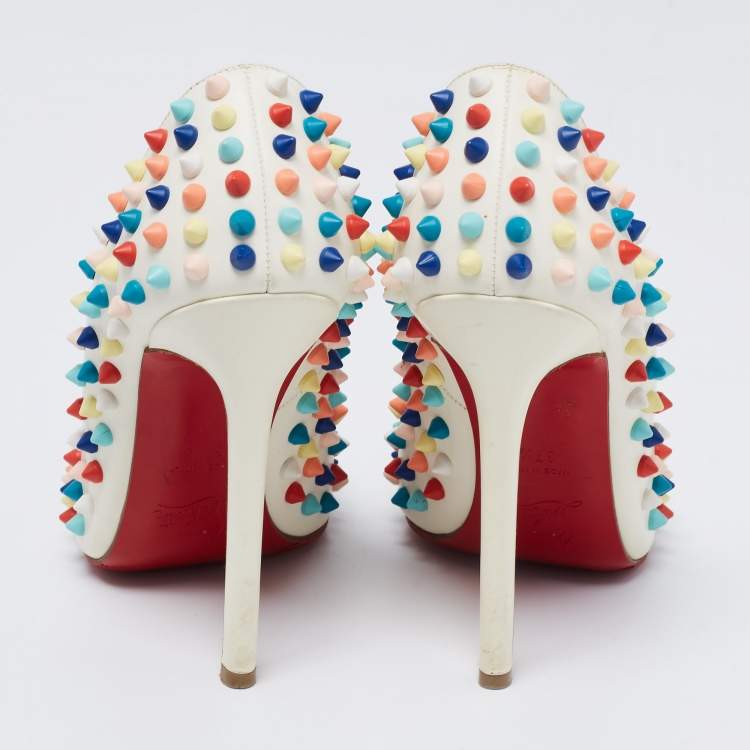Pre Owned Christian Louboutin Multicolor Leather Pigalle Spike Pumps Size 37.5