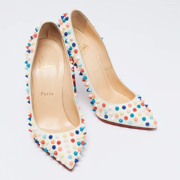 Pre Owned Christian Louboutin Multicolor Leather Pigalle Spike Pumps Size 37.5