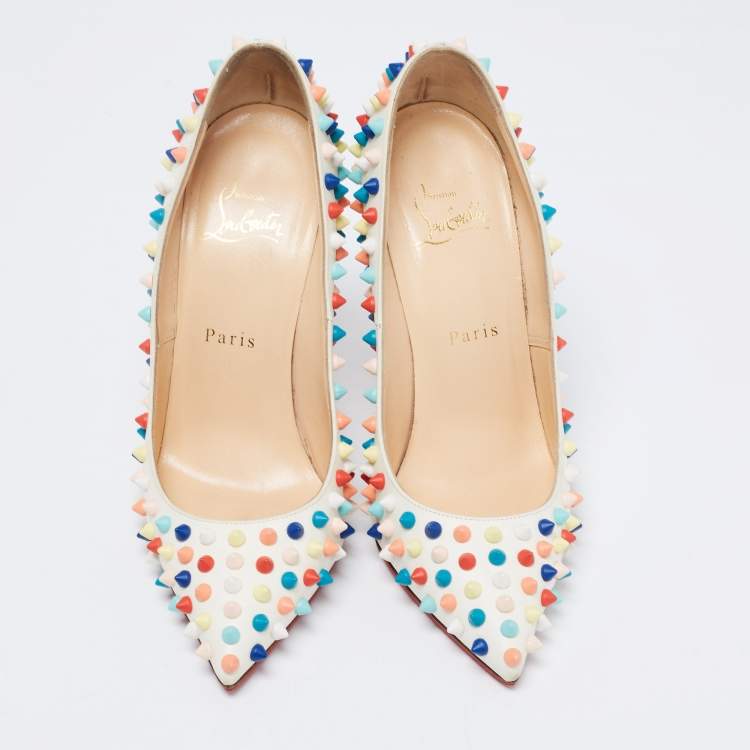 Pre Owned Christian Louboutin Multicolor Leather Pigalle Spike Pumps Size 37.5