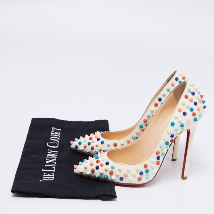 Pre Owned Christian Louboutin Multicolor Leather Pigalle Spike Pumps Size 37.5