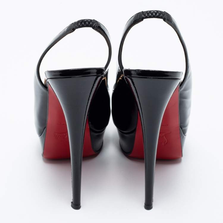 Pre Owned Christian Louboutin Black Patent Leather Lady Peep Toe Platform Pumps Size 38
