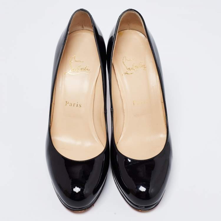 Pre Owned Christian Louboutin Black Patent Leather New Simple Platform Pumps Size 37