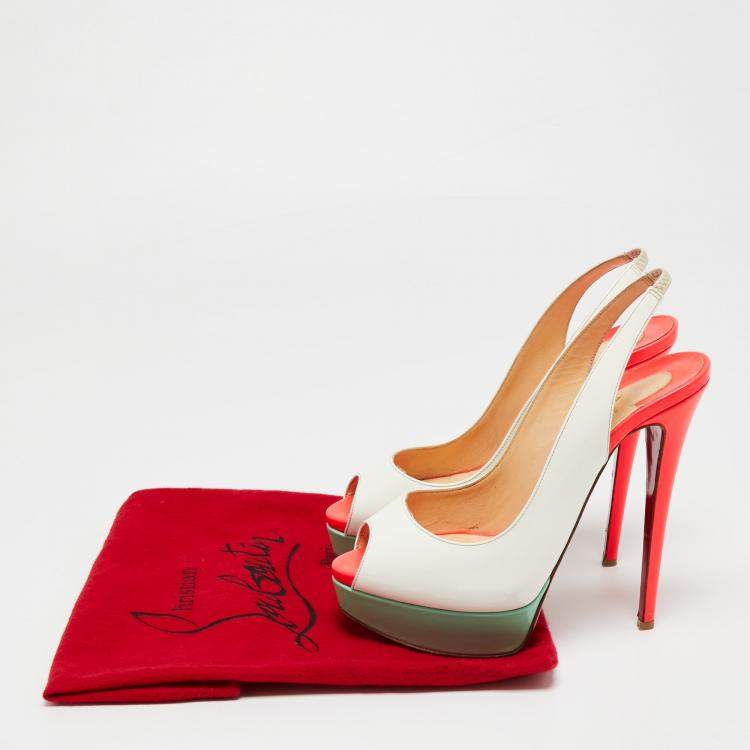 Pre Owned Christian Louboutin White Patent Leather Lady Peep Sandals Size 38