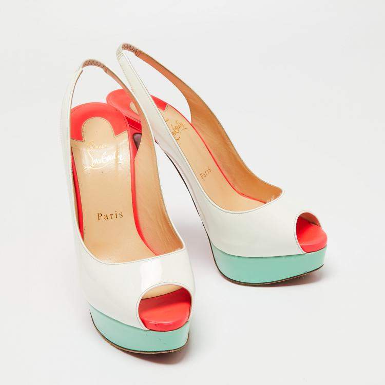Pre Owned Christian Louboutin White Patent Leather Lady Peep Sandals Size 38