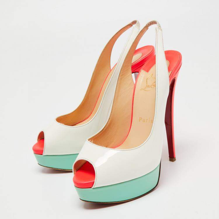 Pre Owned Christian Louboutin White Patent Leather Lady Peep Sandals Size 38
