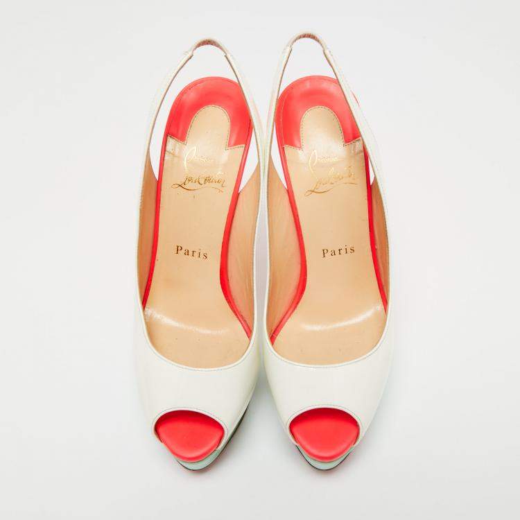 Pre Owned Christian Louboutin White Patent Leather Lady Peep Sandals Size 38