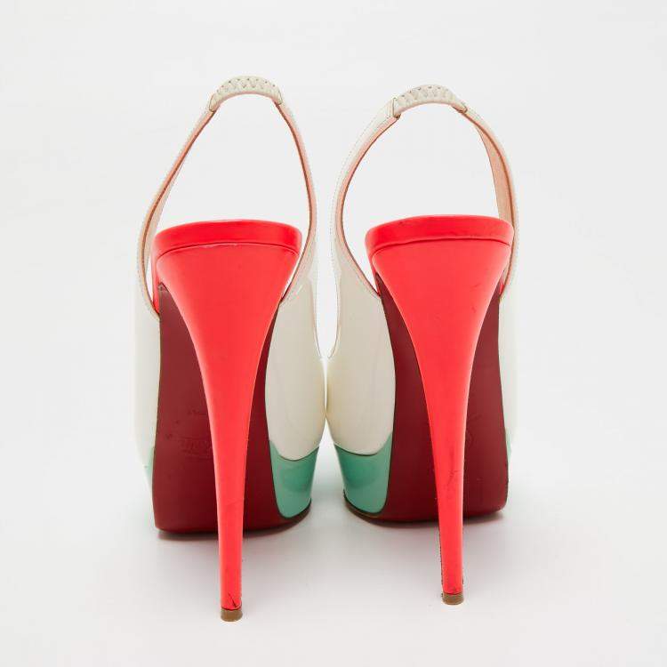 Pre Owned Christian Louboutin White Patent Leather Lady Peep Sandals Size 38