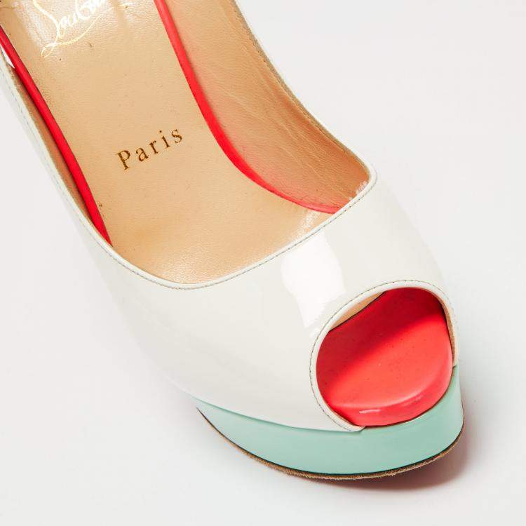 Pre Owned Christian Louboutin White Patent Leather Lady Peep Sandals Size 38