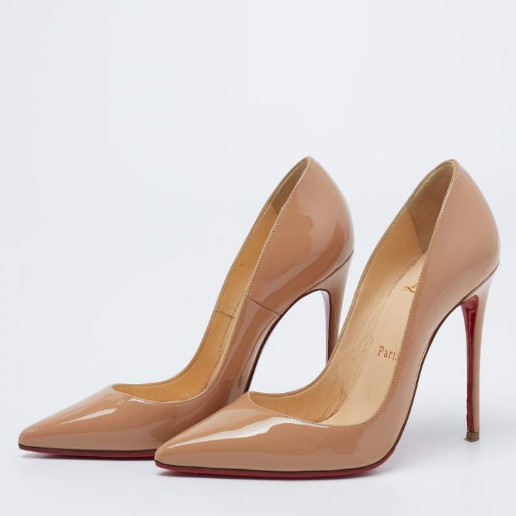 Christian Louboutin Beige Patent Leather Pigalle Follies Pumps Size 34.5  Christian Louboutin