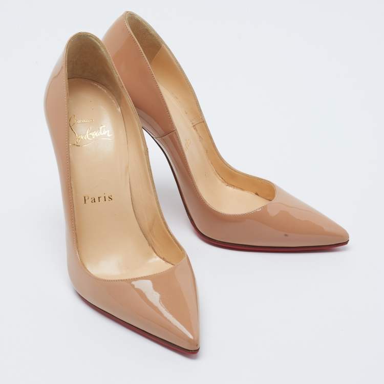 Pre Owned Christian Louboutin Beige Patent Leather Pigalle Follies Pumps Size 34.5