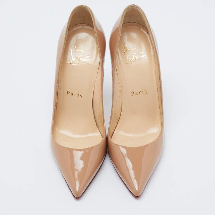 Pre Owned Christian Louboutin Beige Patent Leather Pigalle Follies Pumps Size 34.5