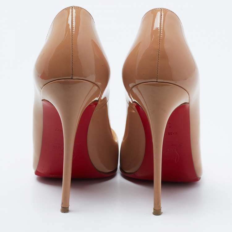 Pre Owned Christian Louboutin Beige Patent Leather Pigalle Follies Pumps Size 34.5