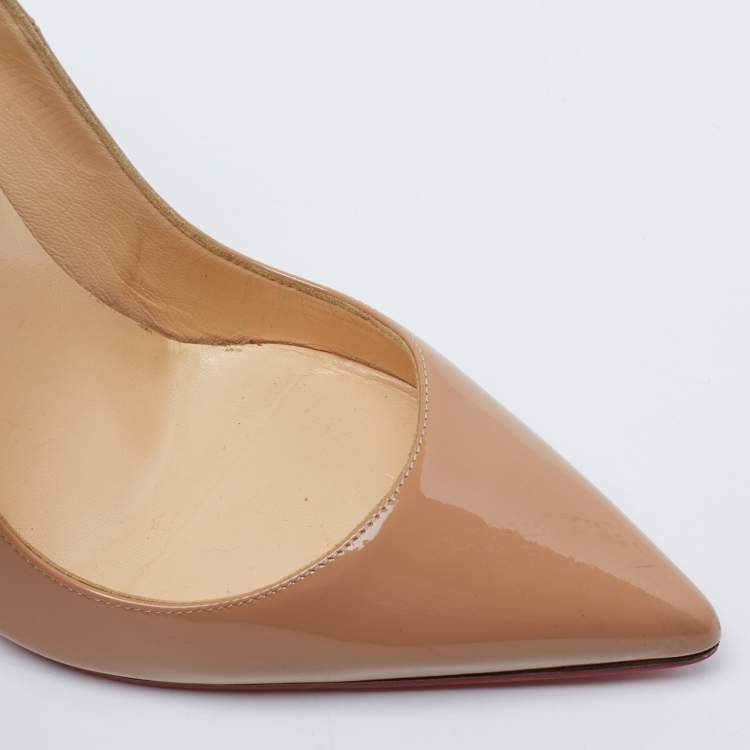 Pre Owned Christian Louboutin Beige Patent Leather Pigalle Follies Pumps Size 34.5