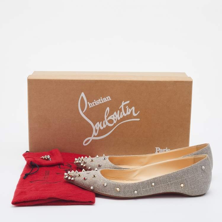مملوكة مسبقًا Christian Louboutin Metallic Gold/Silver Lurex Fabric Degraspike Ballet Flats Size 37