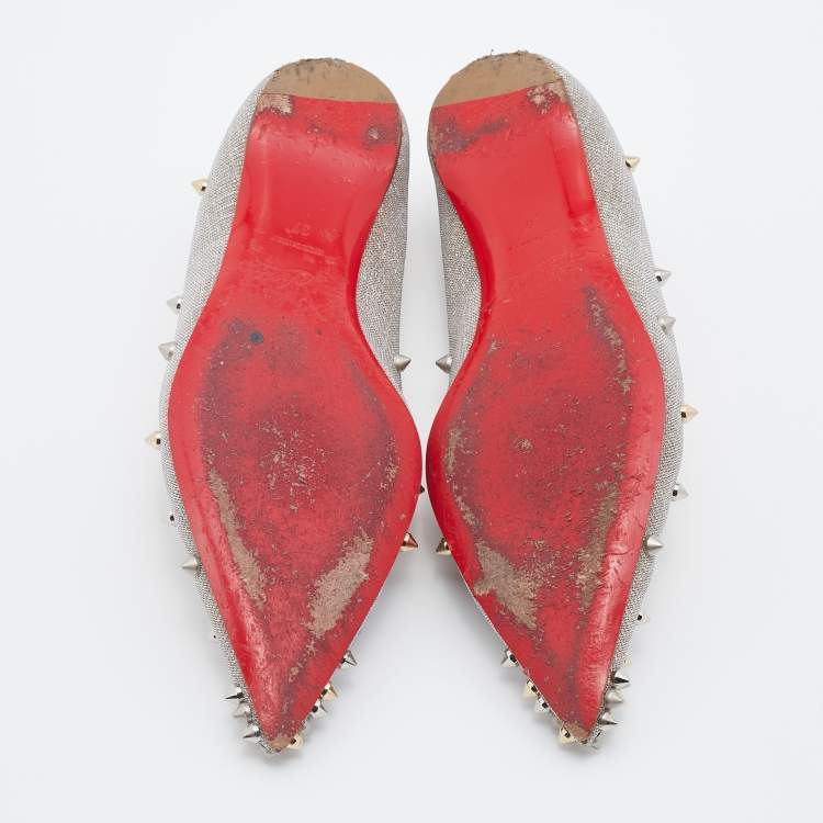 مملوكة مسبقًا Christian Louboutin Metallic Gold/Silver Lurex Fabric Degraspike Ballet Flats Size 37