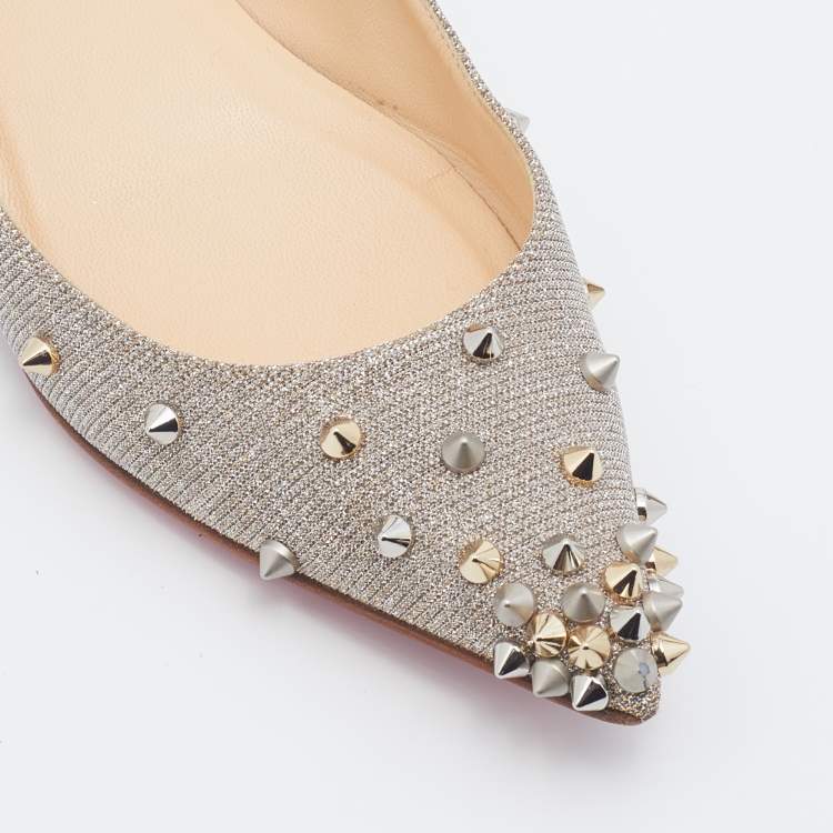مملوكة مسبقًا Christian Louboutin Metallic Gold/Silver Lurex Fabric Degraspike Ballet Flats Size 37