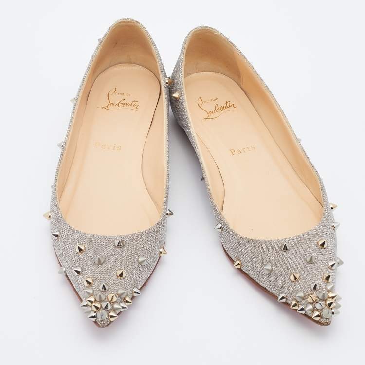 مملوكة مسبقًا Christian Louboutin Metallic Gold/Silver Lurex Fabric Degraspike Ballet Flats Size 37