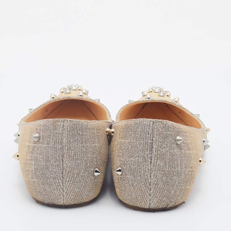 مملوكة مسبقًا Christian Louboutin Metallic Gold/Silver Lurex Fabric Degraspike Ballet Flats Size 37