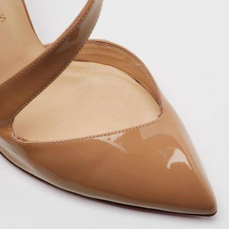 Pre Owned Christian Louboutin Beige Patent Leather Jumping D'orsay Pumps Size 39