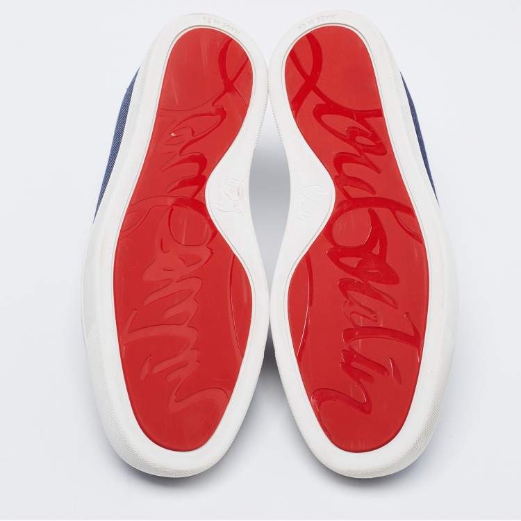 مملوكة مسبقًا Christian Louboutin Blue Denim Embellished Slip-On Sneakers Size 39