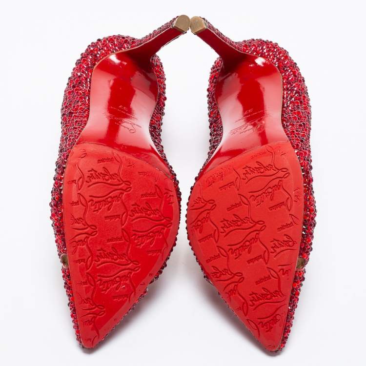 Pre Owned Christian Louboutin Red Cut-Out Leather Strass Degrade Pumps Size 37
