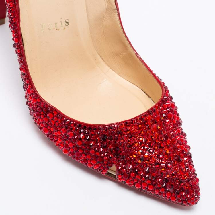 Pre Owned Christian Louboutin Red Cut-Out Leather Strass Degrade Pumps Size 37