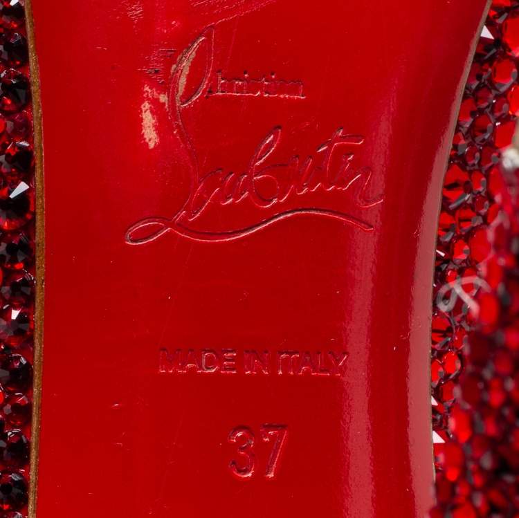 Pre Owned Christian Louboutin Red Cut-Out Leather Strass Degrade Pumps Size 37