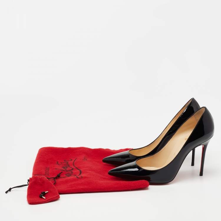 Pre Owned Christian Louboutin Black Patent Leather Kate Pumps Size 36.5